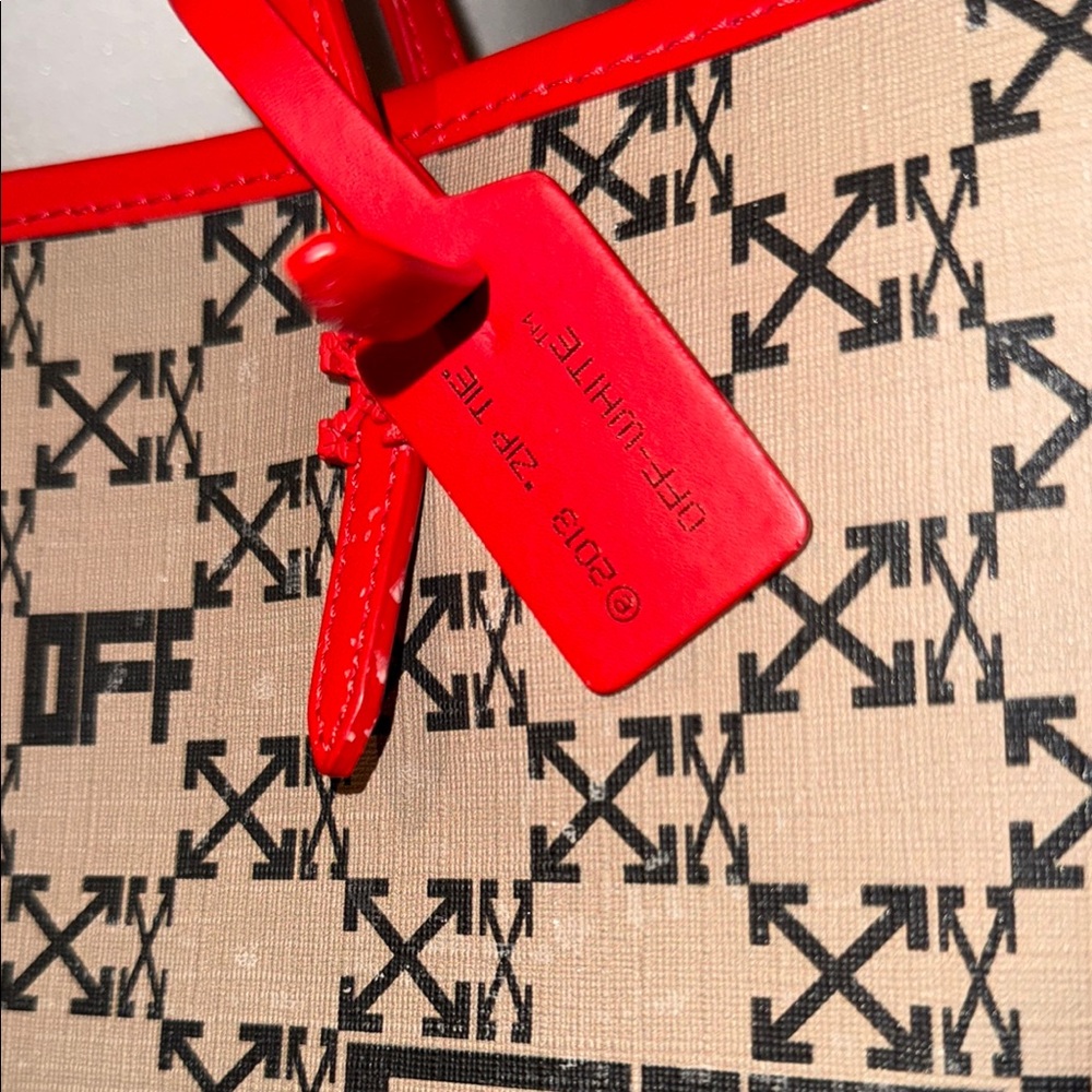 Designer Tote OFF WHITE Bag with Red Accents - Picture 5 of 11